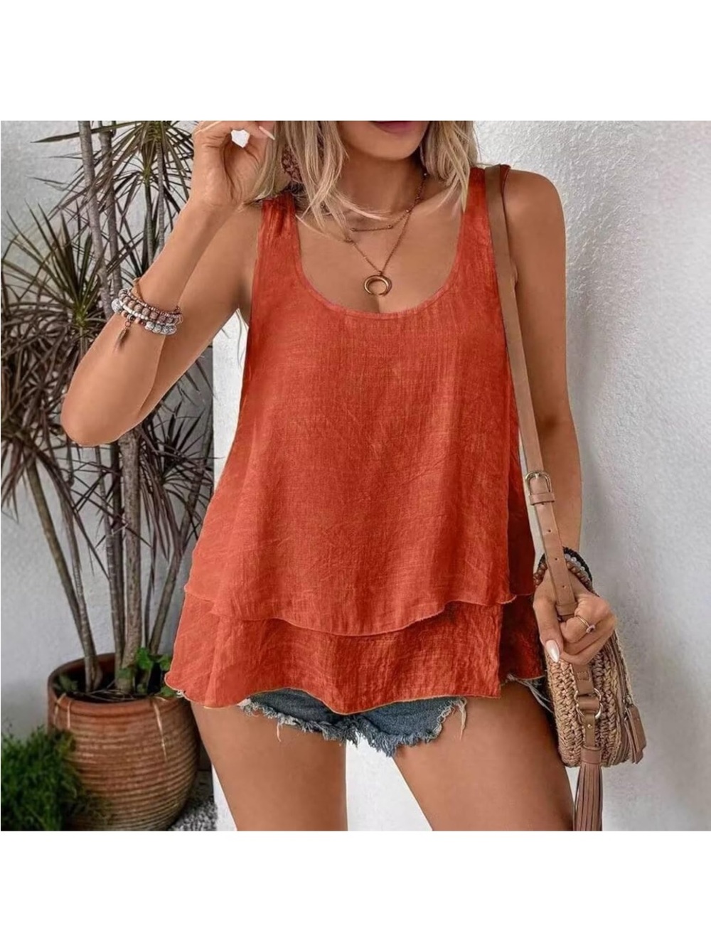 Rust Layered Sleeveless Tank Top - Women NWOT